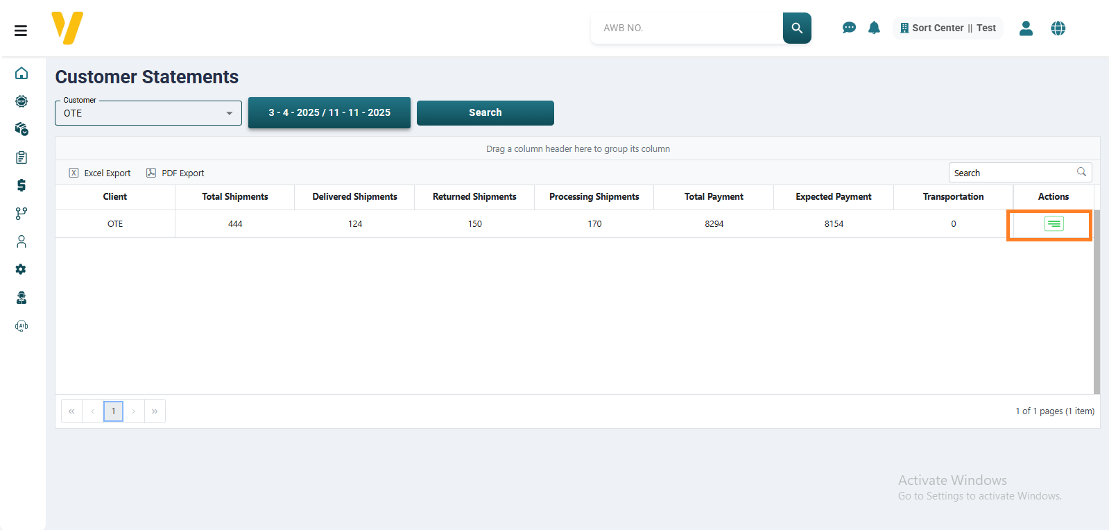 Customer Statements Search