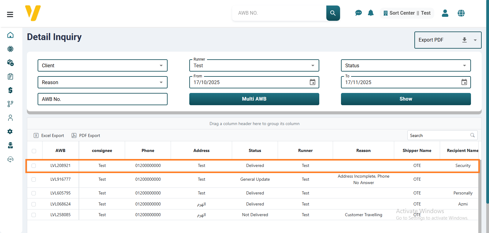 Detail Inquiry Result