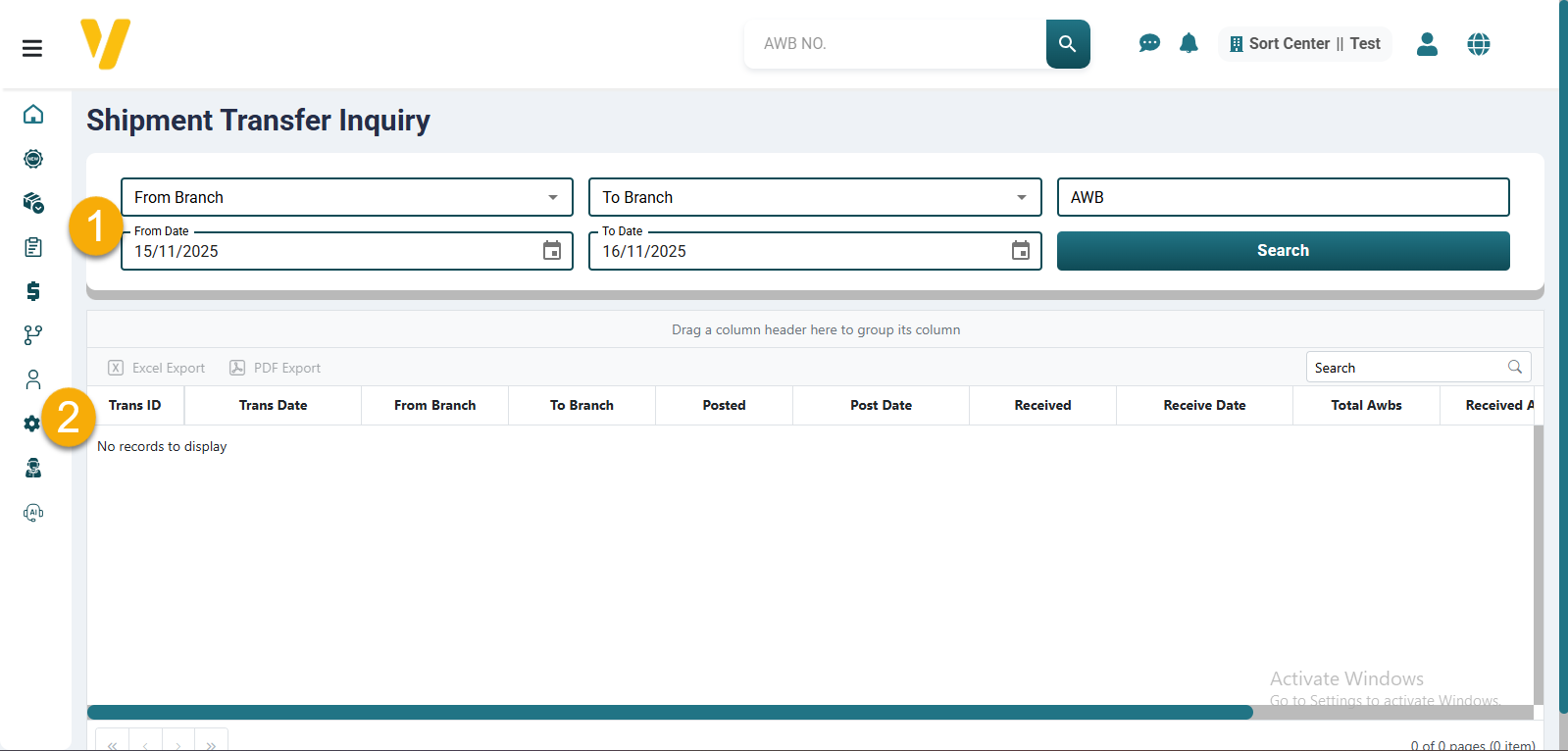 Shipment Transfer Inquiry