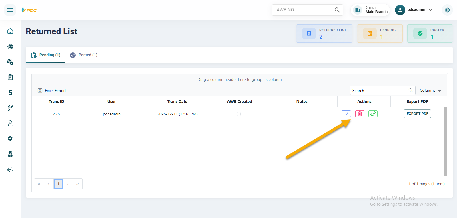 Confirm Return to Shipper