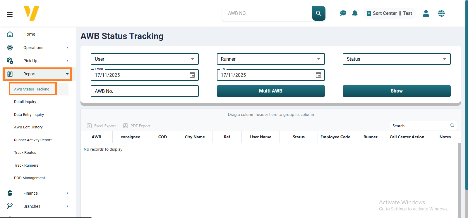 AWB Status Tracking